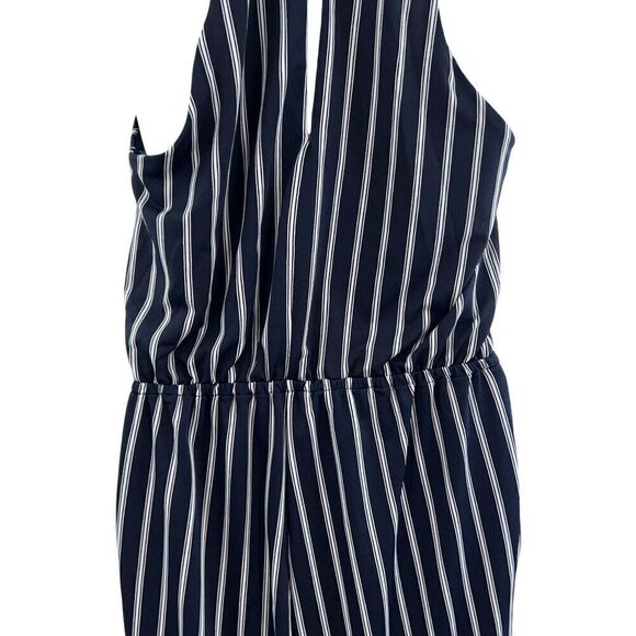 SuperFoxx Striped Navy White Halter Jumpsuit Women's Size XS Stretchy - Picture 9 of 16
